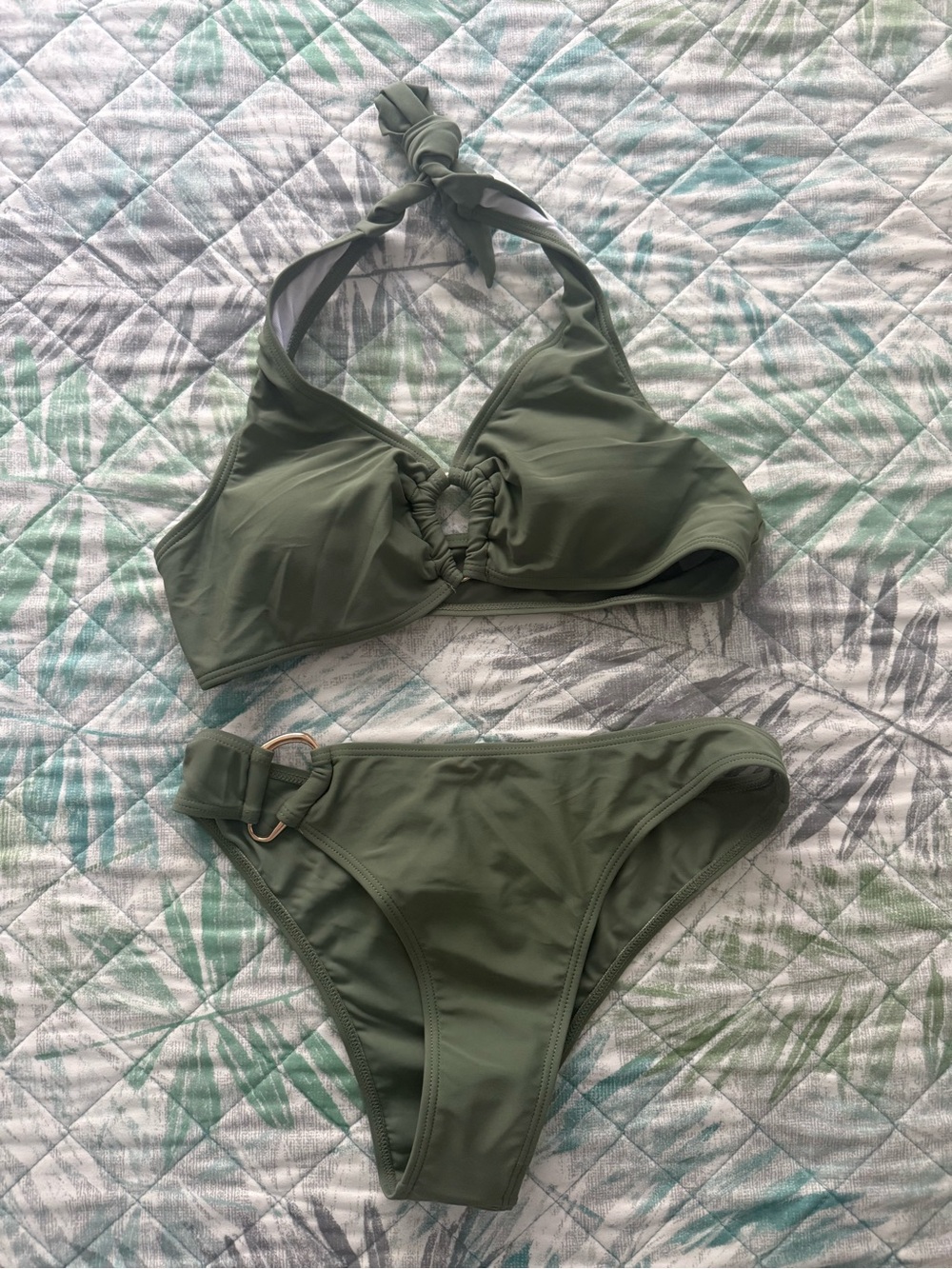 Olive Green Halter Bikini Set